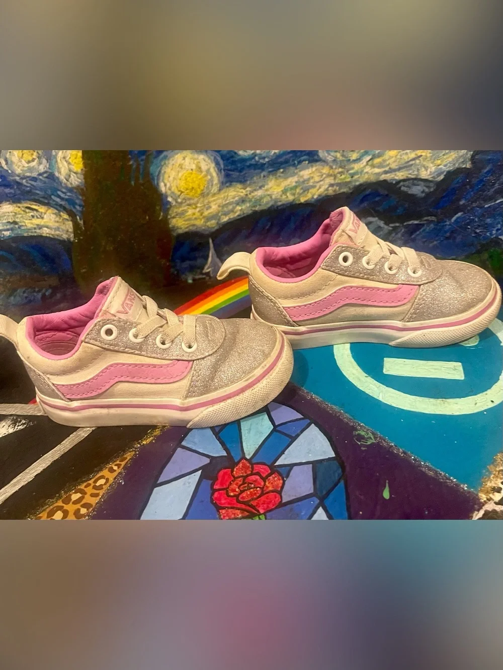 Vans Silver Glitter Sneakers with Pink Accents Size 5.0 Toddler